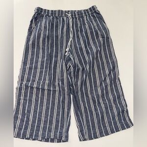 Beachlunchlounge women’s capris linen‎ cotton blend blue white stripe size Large